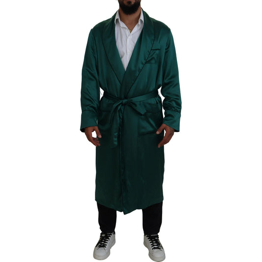 Dolce & Gabbana Elegant Silk Robe in Lush Green green-silk-waist-belt-robe-sleepwear