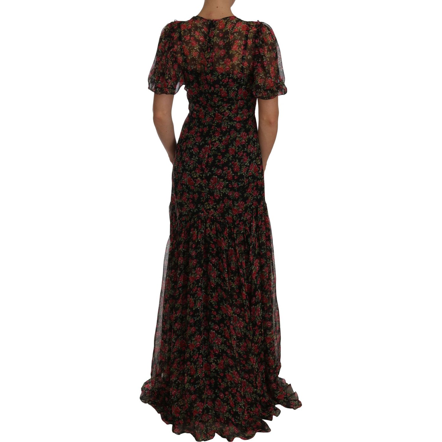 Dolce & Gabbana Elegant Floral A-Line Silk Dress black-floral-roses-a-line-shift-gown IMG_4348.jpg