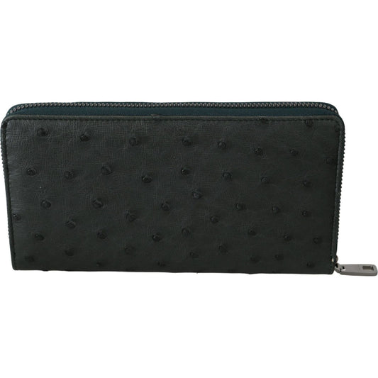 Dolce & Gabbana Exquisite Green Ostrich Leather Continental Wallet green-ostrich-leather-continental-mens-clutch-wallet Wallet