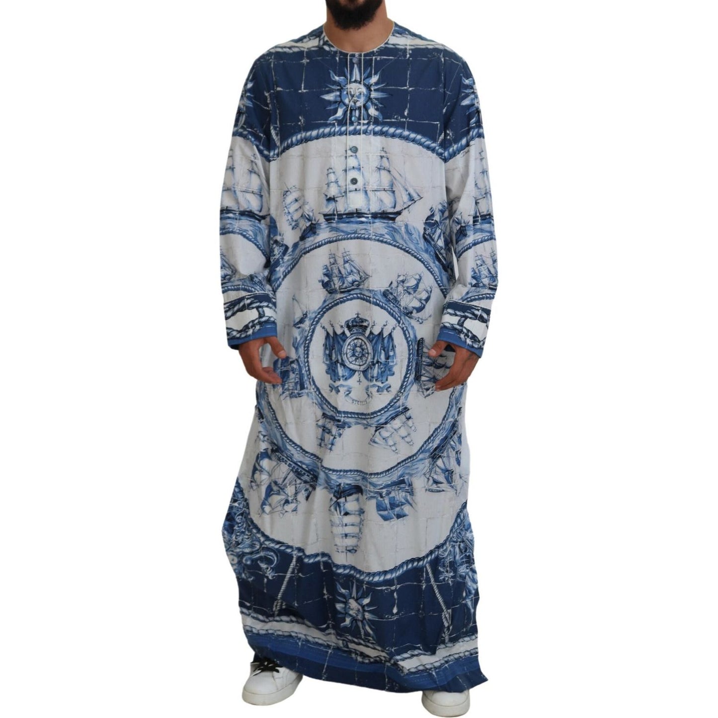 Dolce & Gabbana Majestic Blue Cotton-Silk Thobe Robe blue-majolica-cotton-cape-thobe