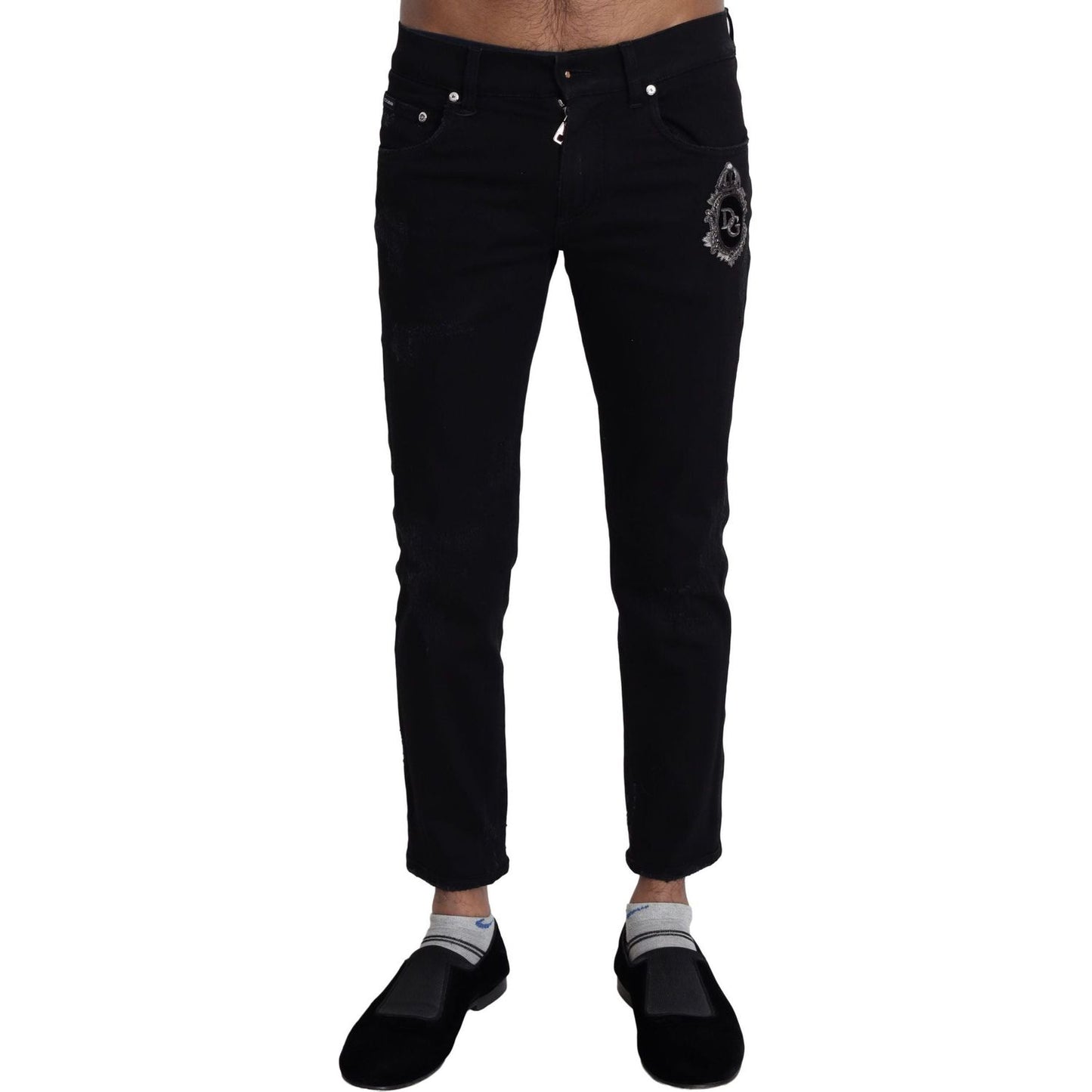 Dolce & Gabbana Elegant Skinny Black Jeans with Embroidery black-heraldic-embroidery-skinny-denim-jeans Jeans & Pants IMG_4769-scaled-6af4d084-175.jpg