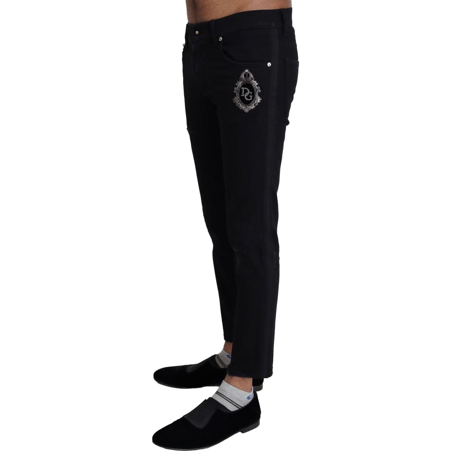 Dolce & Gabbana Elegant Skinny Black Jeans with Embroidery black-heraldic-embroidery-skinny-denim-jeans Jeans & Pants IMG_4770-scaled-09555b3e-ed5.jpg