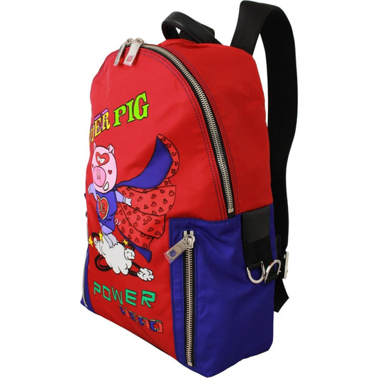 Dolce & Gabbana Vibrant Red Multicolor Print Men's Backpack Backpack nylon-multicolor-super-pig-print-men-school-bag