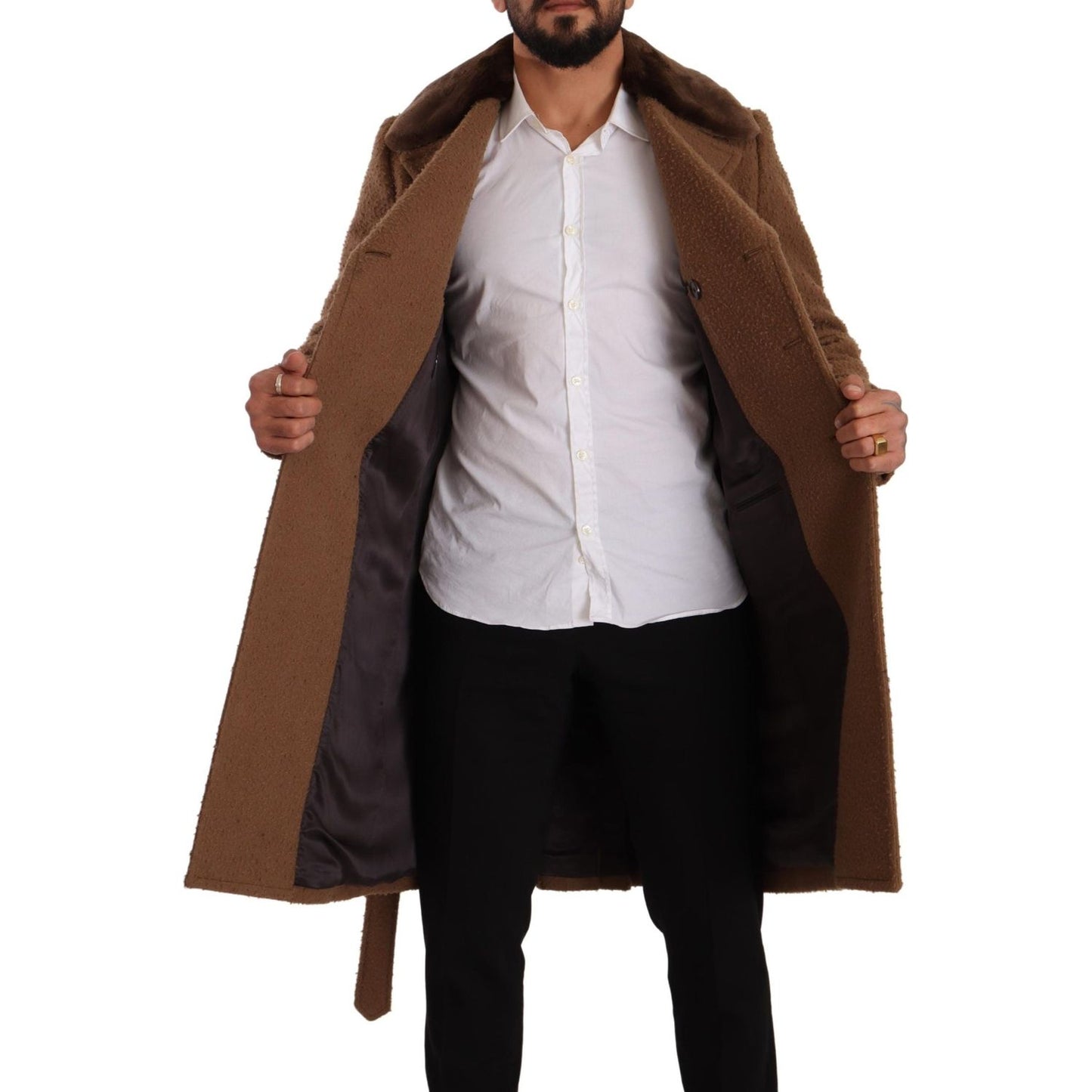 Dolce & Gabbana Elegant Double Breasted Wool Overcoat brown-wool-long-double-breasted-overcoat-jacket