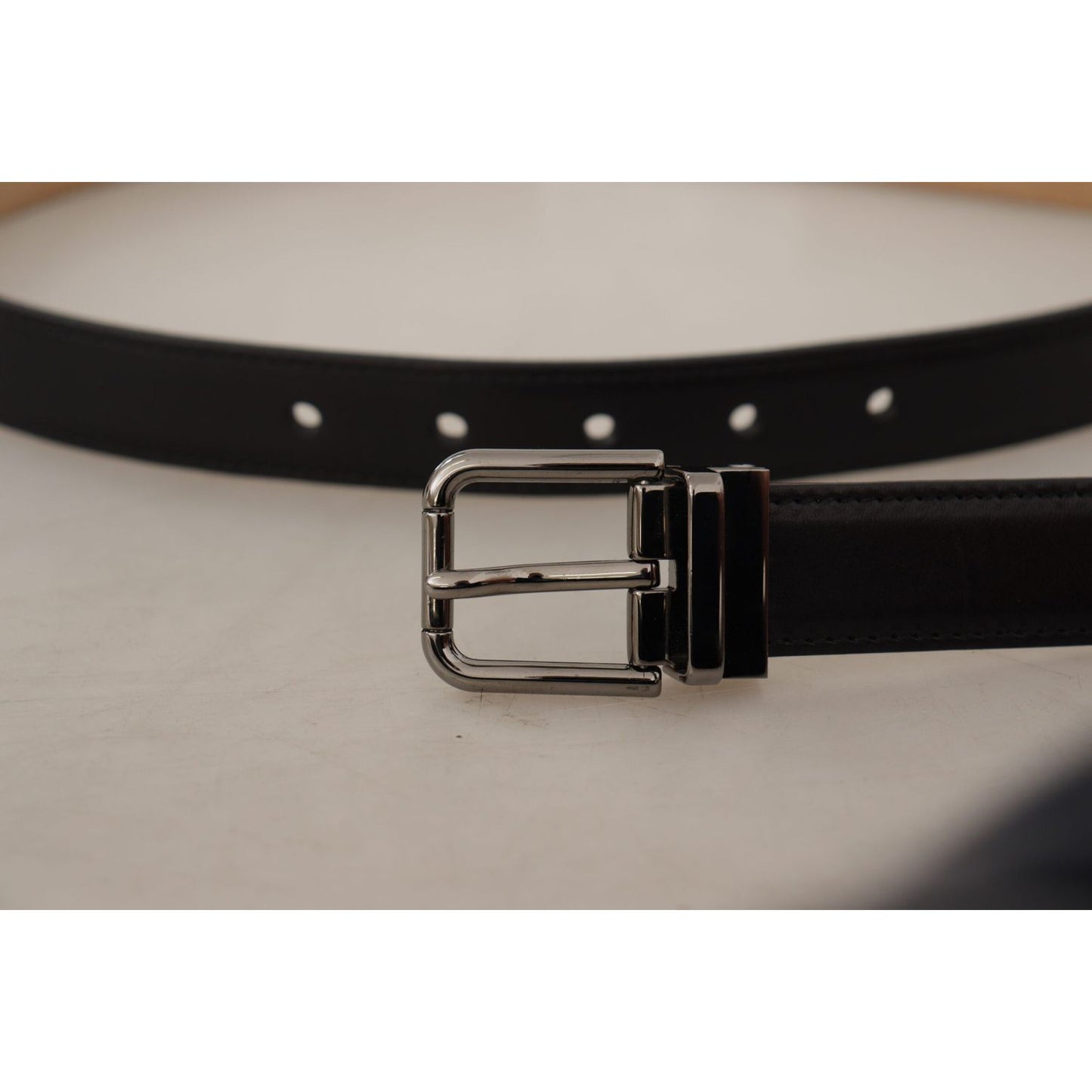 Sleek Black Leather Belt with Metal Buckle