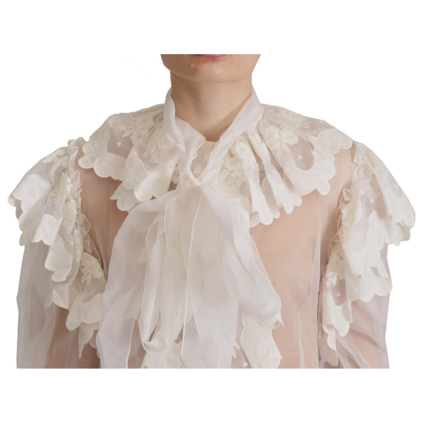 Dolce & GabbanaElegant White Lace Silk-Cotton TopMcRichard Designer Brands£1109.00
