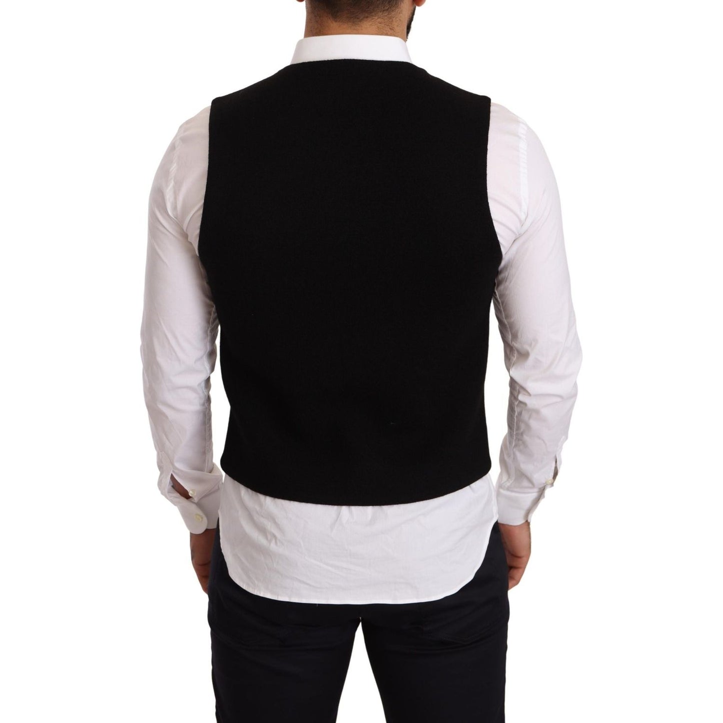 Dolce & Gabbana Elegant Black Cotton Formal Dress Vest black-cotton-single-breasted-waistcoat Vest Jacket