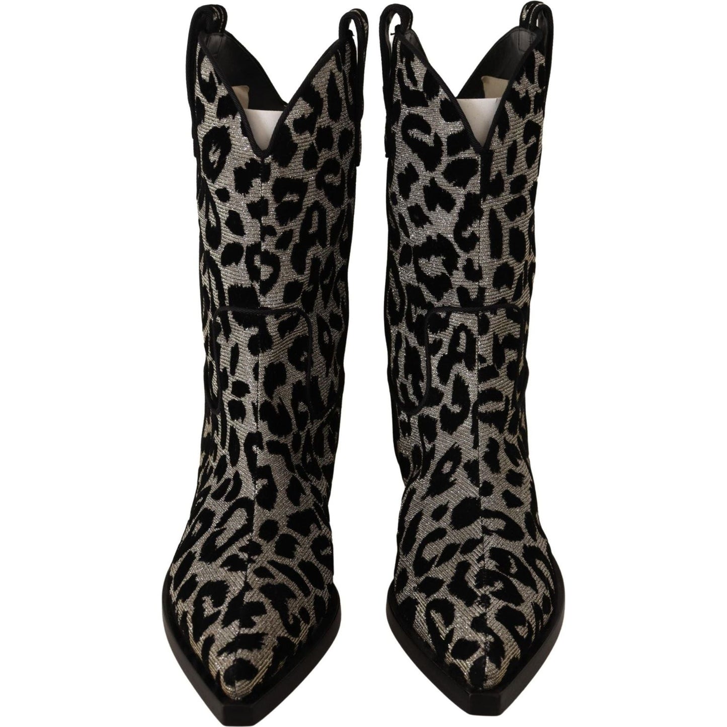 Dolce & Gabbana Elegant Leopard Print Mid Calf Boots gray-black-leopard-cowboy-boots-shoes