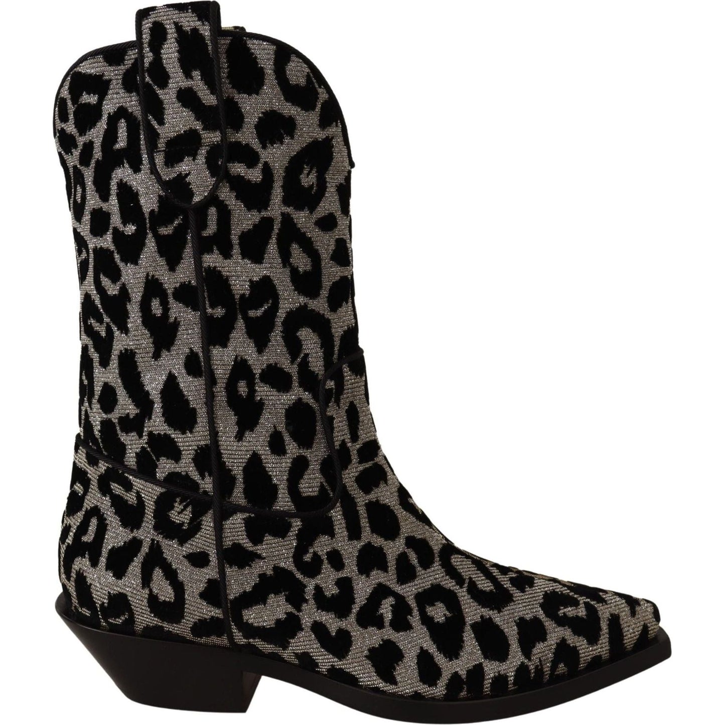 Dolce & Gabbana Elegant Leopard Print Mid Calf Boots gray-black-leopard-cowboy-boots-shoes
