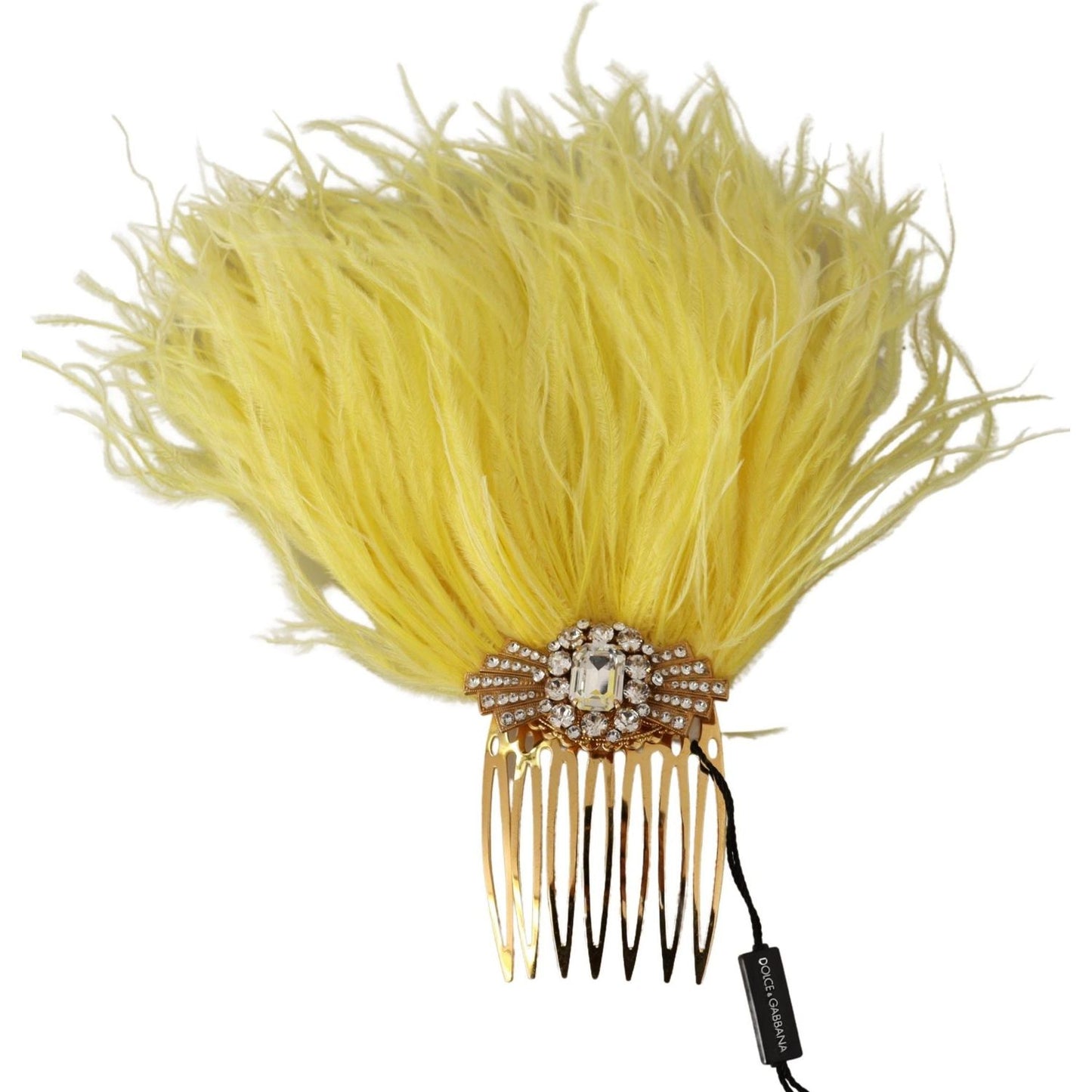 Crystal Gold Hair Comb with Yellow Ostrich Feather Dolce & Gabbana