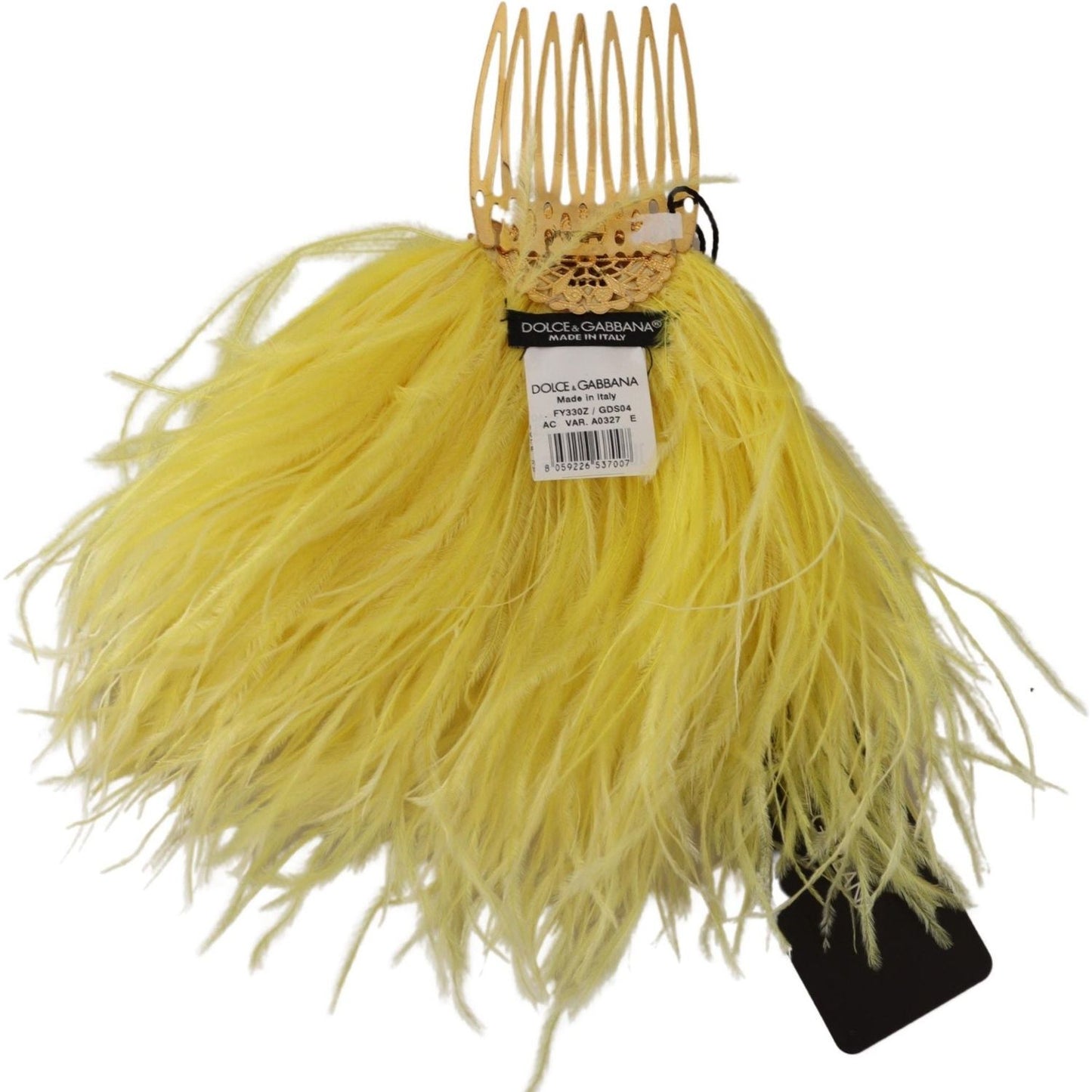 Crystal Gold Hair Comb with Yellow Ostrich Feather Dolce & Gabbana