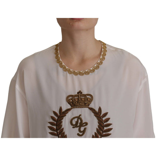 Dolce & GabbanaElegant Silk Blouse with Gold Crown EmbroideryMcRichard Designer Brands£969.00