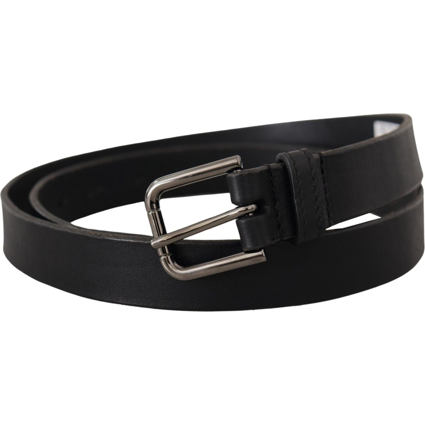 Elegant Black Leather Belt with Metal Buckle