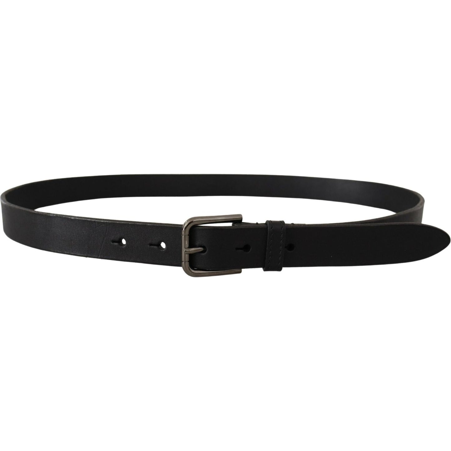 Elegant Black Leather Belt with Metal Buckle