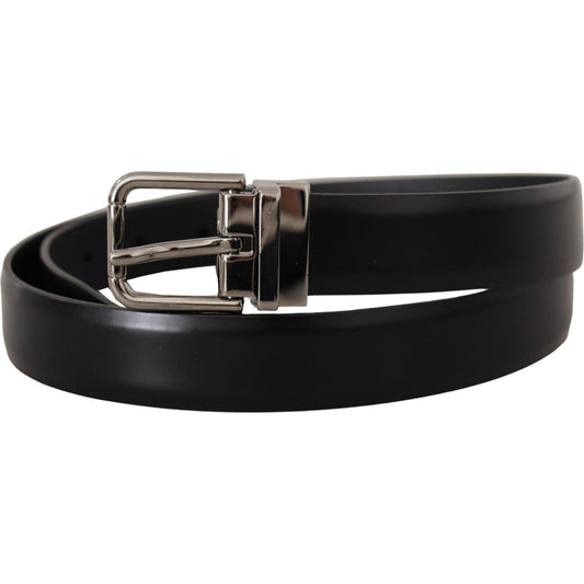 Elegant Black Leather Belt with Metal Buckle Dolce & Gabbana