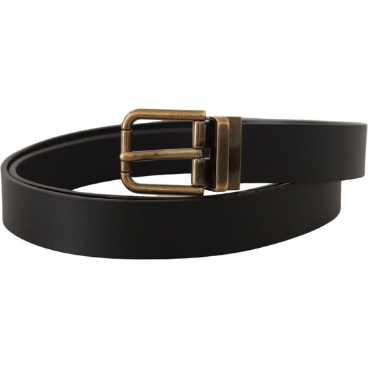 Elegant Black Leather Belt with Vintage Buckle