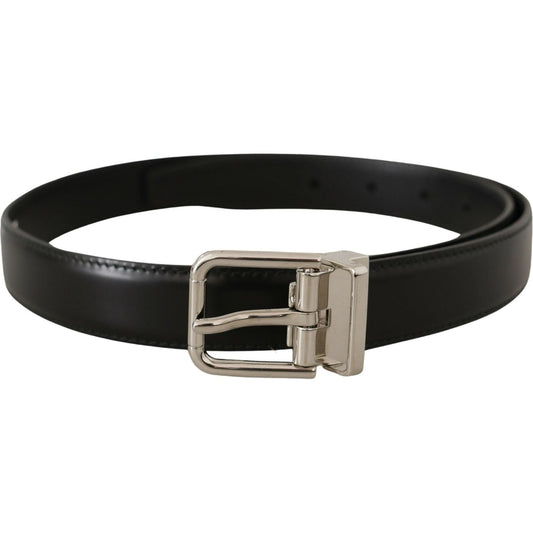 Sleek Black Leather Belt with Metal Buckle Dolce & Gabbana