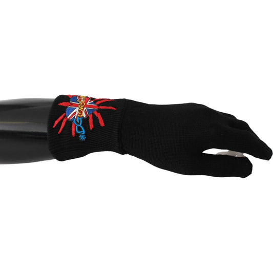 Elegant Black Virgin Wool Unisex Gloves