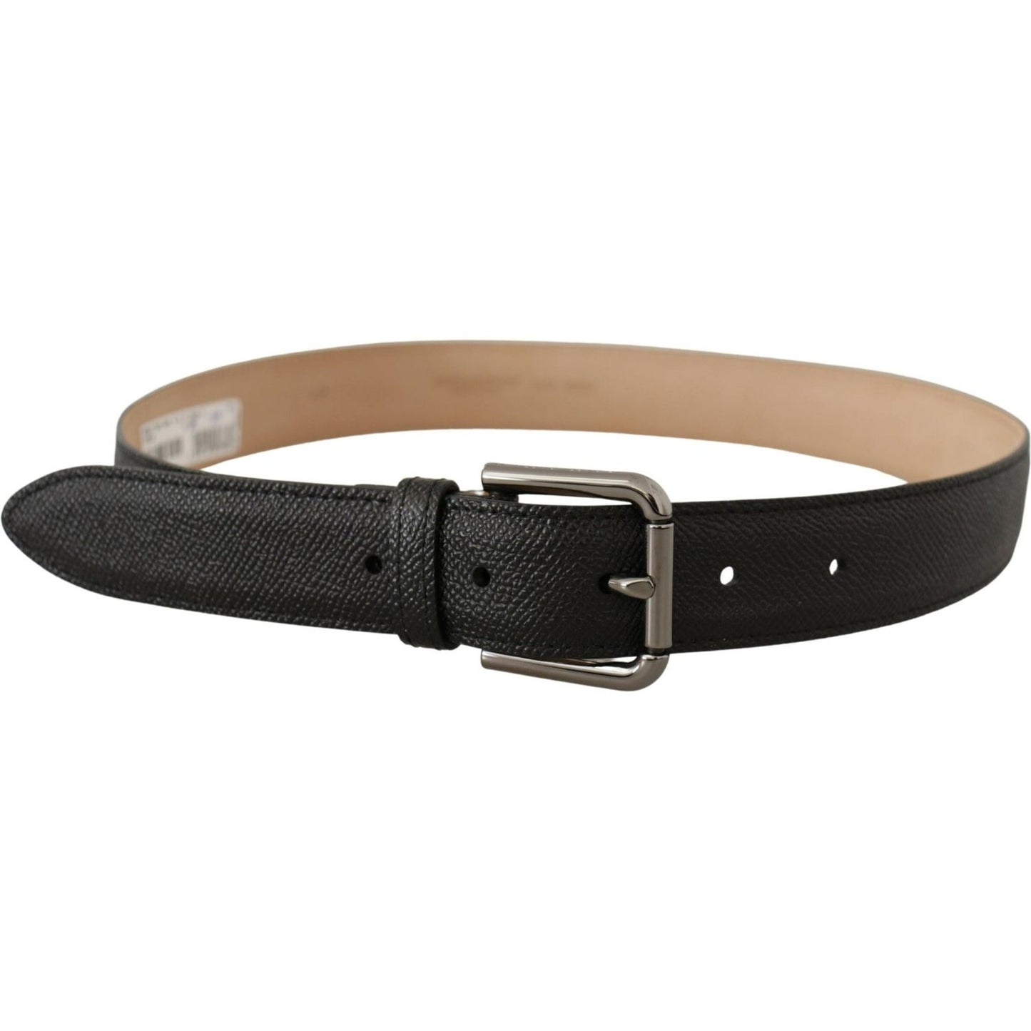 Elegant Black Leather Belt with Metal Buckle