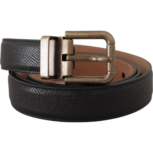 Elegant Black Leather Belt with Vintage Metal Buckle