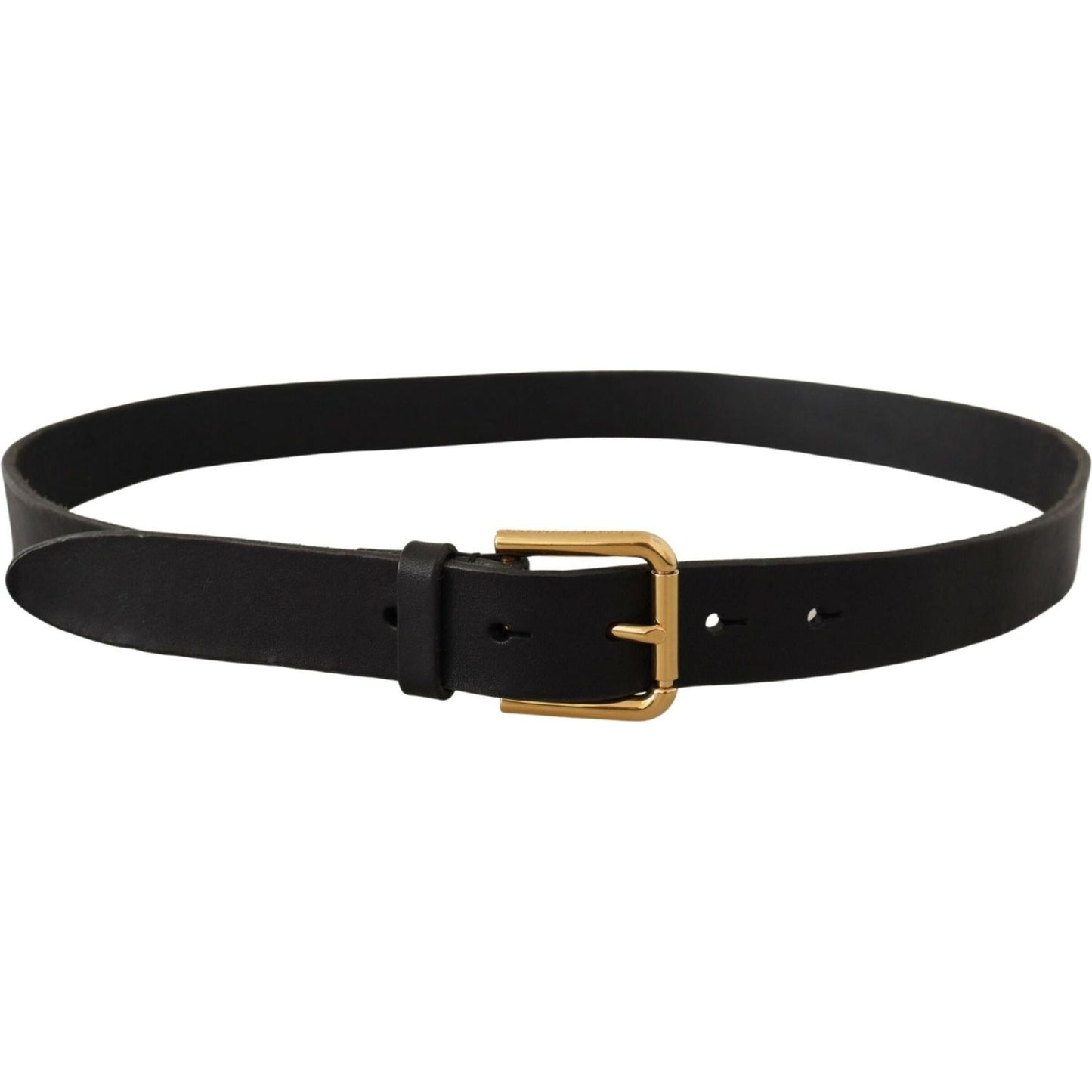 Sleek Black Leather Belt with Metal Buckle