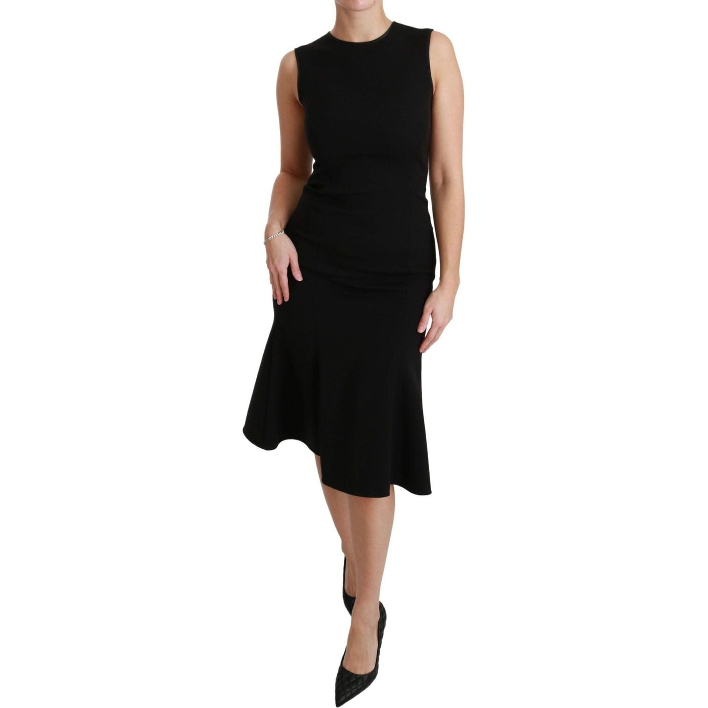 Dolce & Gabbana Elegant Black Fit Flare Wool Blend Dress black-fit-flare-wool-stretch-sheath-dress WOMAN DRESSES IMG_6963-scaled-1cfafb79-2f3.jpg