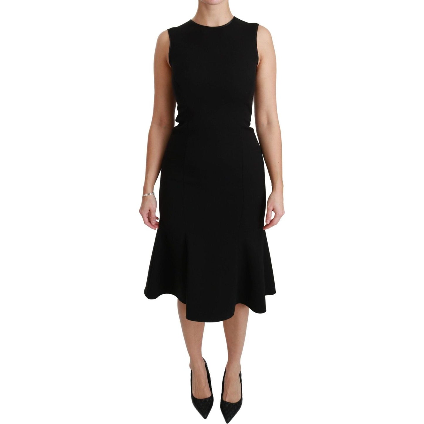 Dolce & Gabbana Elegant Black Fit Flare Wool Blend Dress black-fit-flare-wool-stretch-sheath-dress WOMAN DRESSES IMG_6964-scaled-45d733f8-0f0.jpg