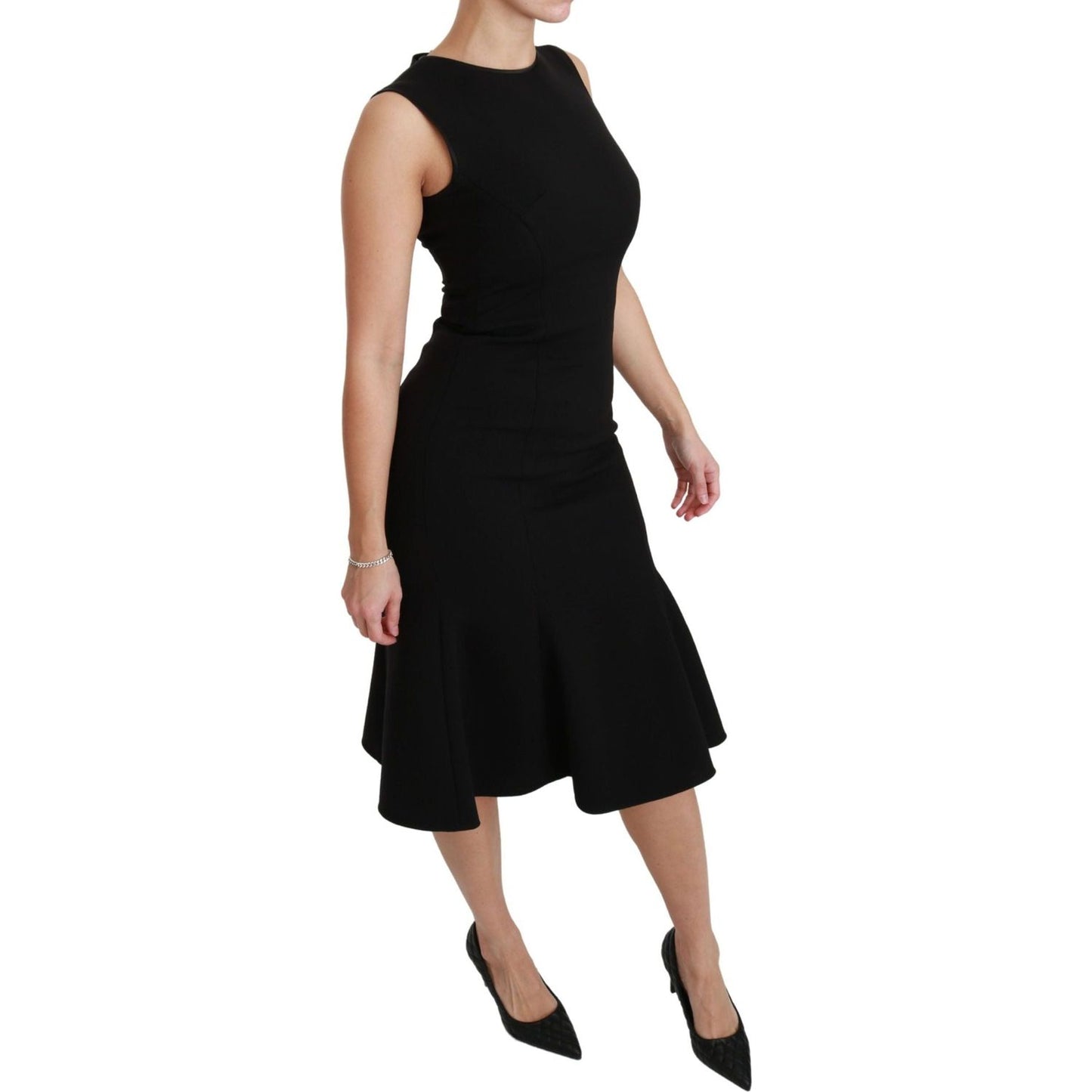 Dolce & Gabbana Elegant Black Fit Flare Wool Blend Dress black-fit-flare-wool-stretch-sheath-dress WOMAN DRESSES IMG_6965-scaled-fef41a15-fc6.jpg