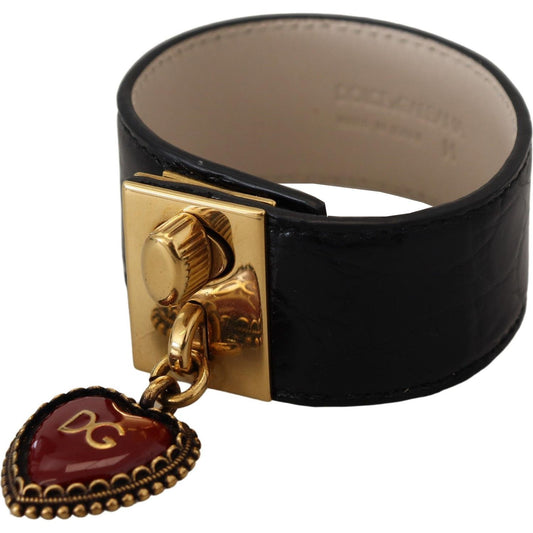 Elegant Black Leather Gold Detail Bracelet Dolce & Gabbana