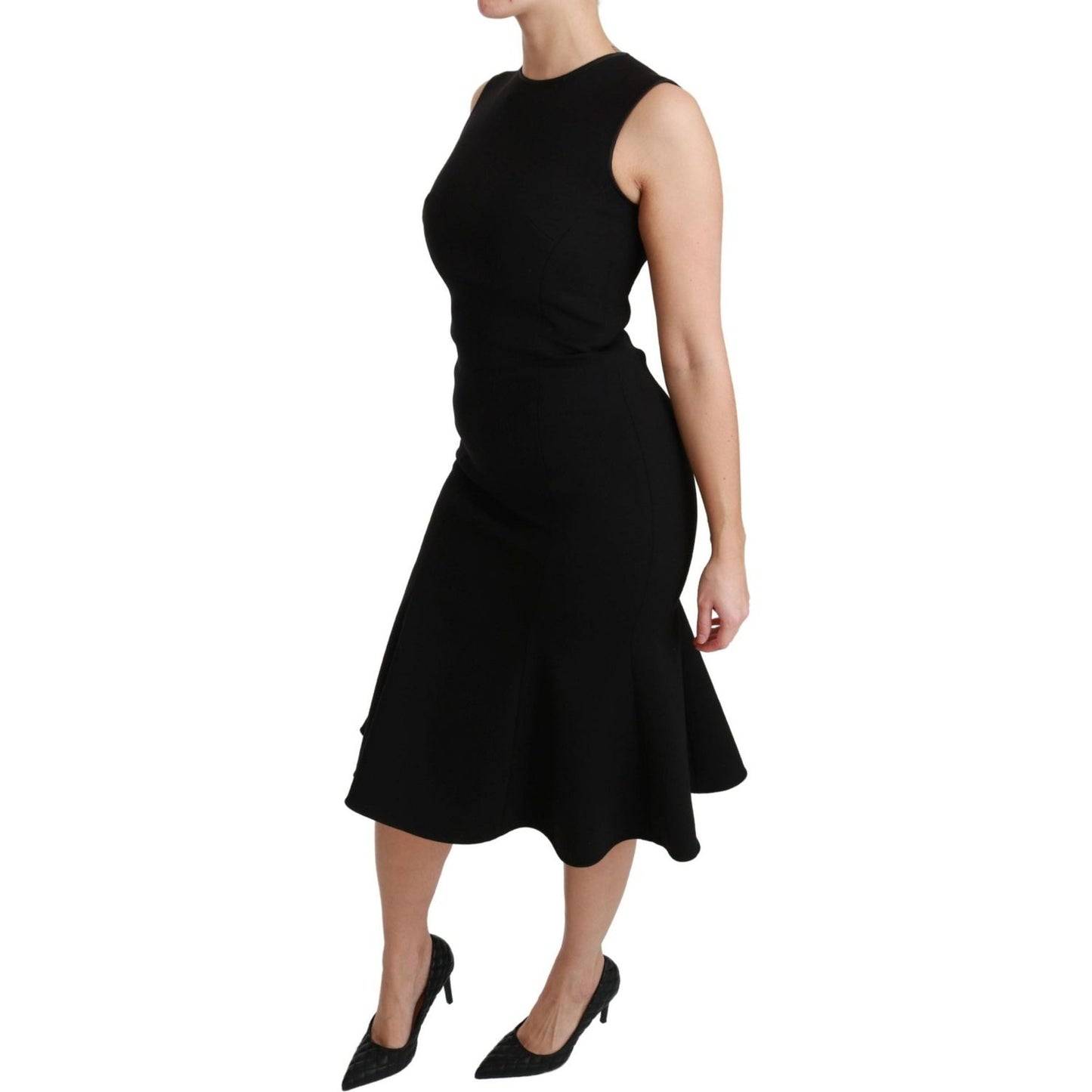 Dolce & Gabbana Elegant Black Fit Flare Wool Blend Dress black-fit-flare-wool-stretch-sheath-dress WOMAN DRESSES IMG_6966-scaled-5b00becb-18c.jpg