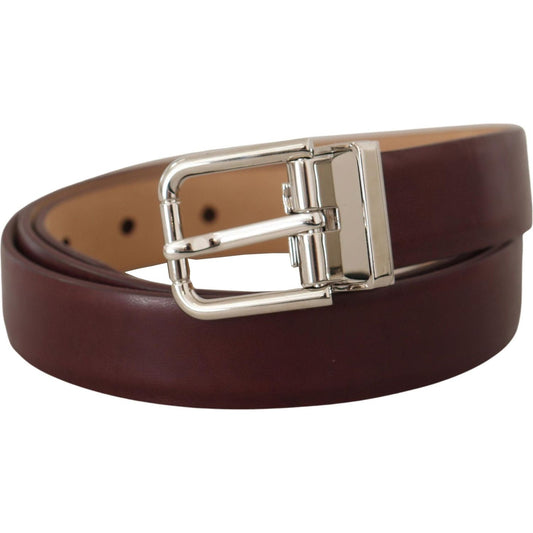 Elegant Leather Belt with Silver Tone Buckle