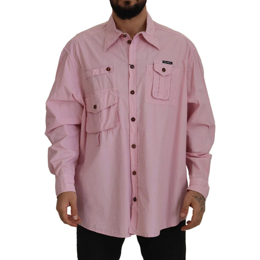 Dolce & Gabbana Elegant Pink Casual Cotton Shirt pink-casual-button-down-long-sleeves-shirt