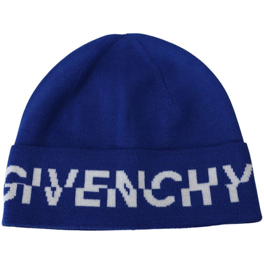 Beanie Hat Chic Unisex Cobalt Wool Beanie with Logo Detail Givenchy