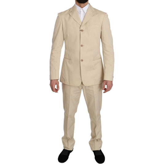 Romeo Gigli Beige Two-Piece Suit with Classic Elegance two-piece-3-button-beige-cotton-solid-suit Suit IMG_7317-scaled.jpg