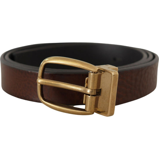 Elegant Brown Leather Belt with Logo Buckle Dolce & Gabbana