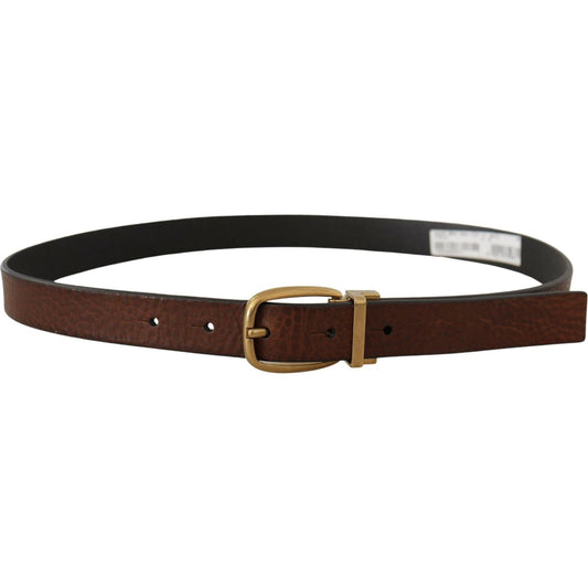 Elegant Brown Leather Belt with Logo Buckle Dolce & Gabbana