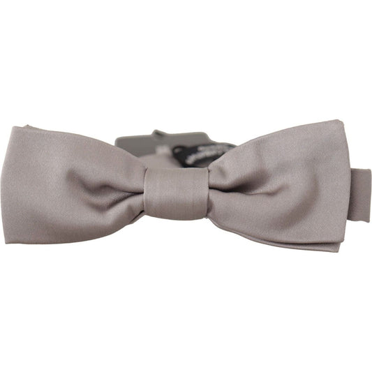Dolce & Gabbana Elegant Silver Silk Bow Tie for Sophisticated Evening silver-100-silk-slim-adjustable-neck-papillon-tie IMG_7416-scaled-3196f6a4-a35.jpg