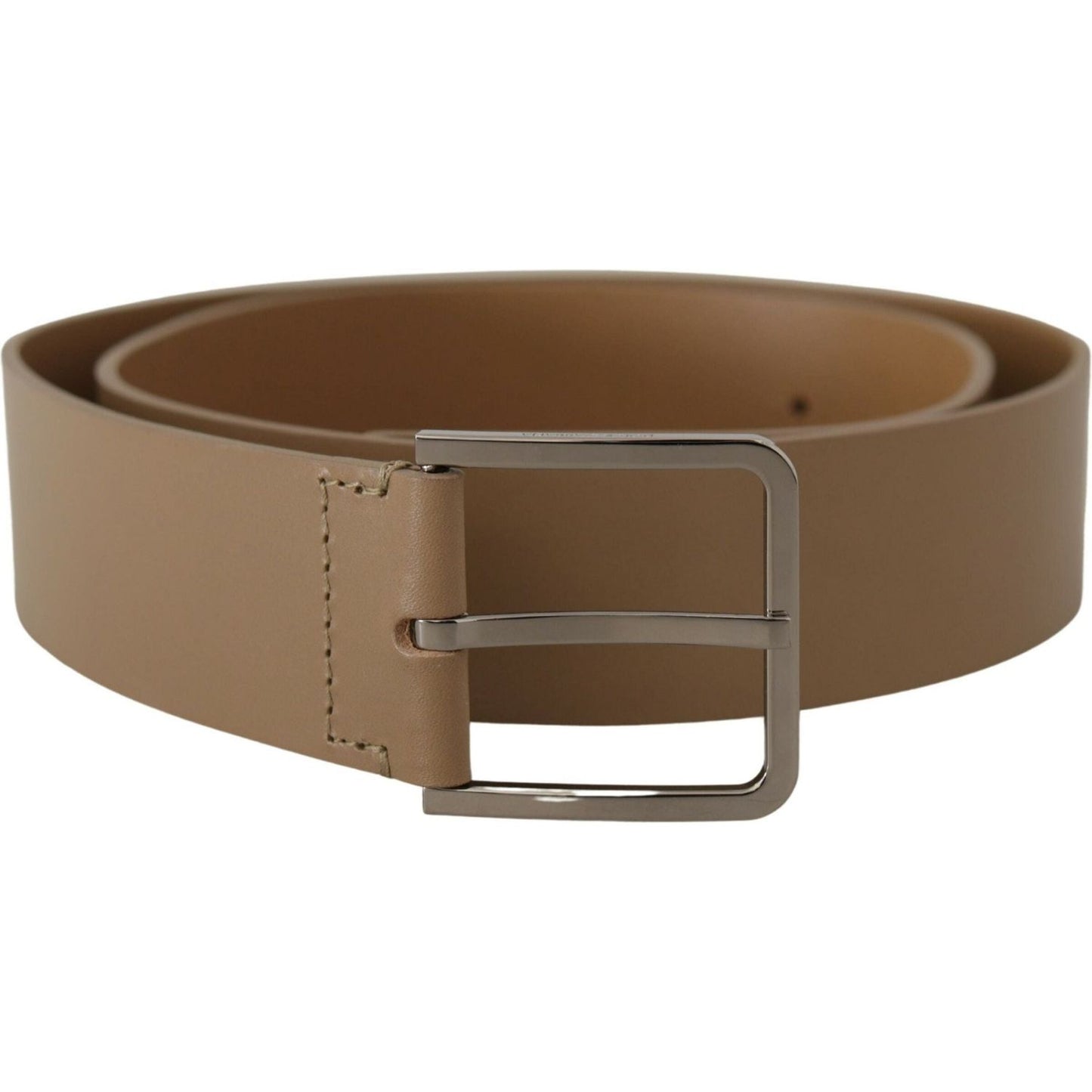 Beige Leather Statement Belt with Silver Buckle