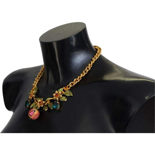 Dolce & Gabbana Elegant Floral Fruit Motif Gold Necklace gold-brass-crystal-logo-fruit-floral-statement-necklace IMG_7474-1-scaled-0816a610-e5b.jpg