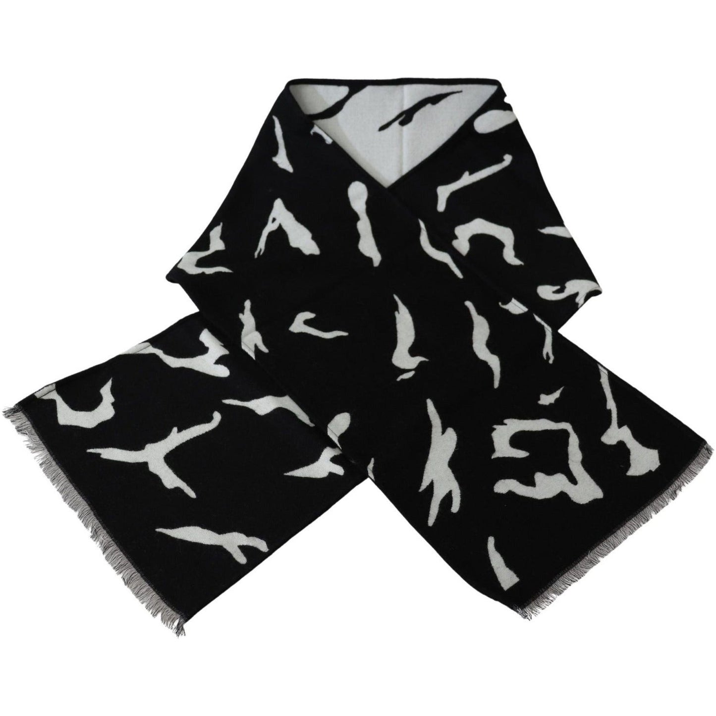Elegant Unisex Wool-Silk Scarf in Black & White