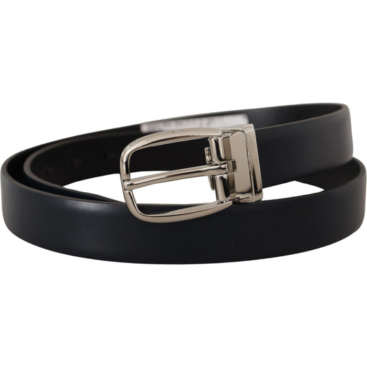 Elegant Black Leather Belt with Silver Buckle