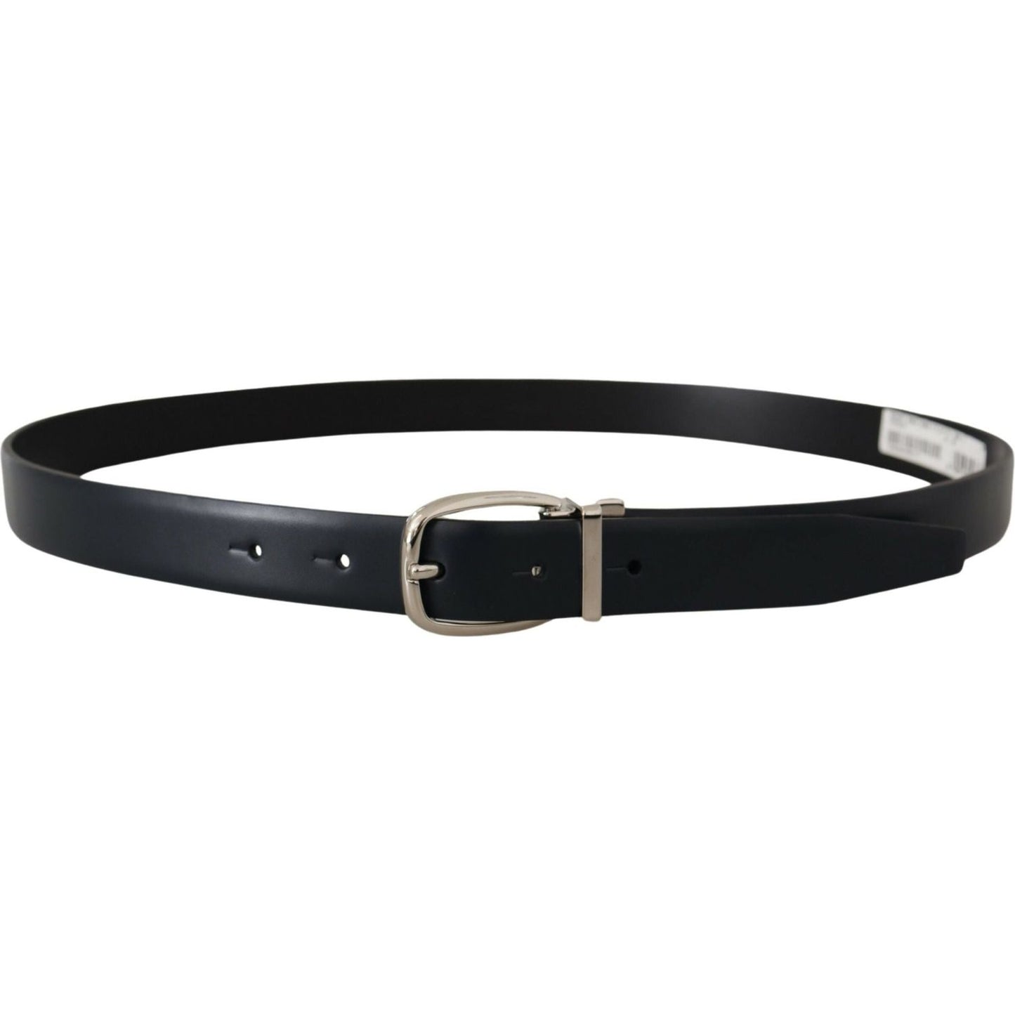 Elegant Black Leather Belt with Silver Buckle