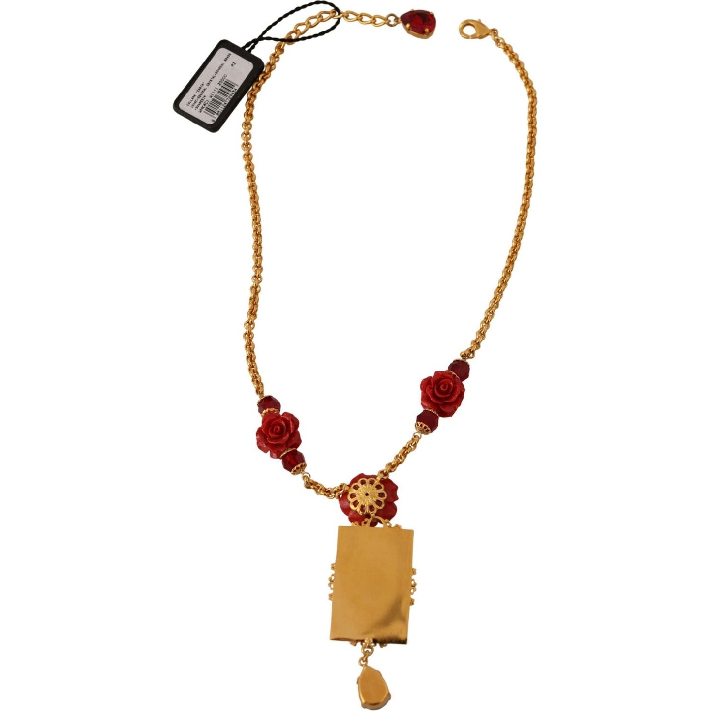 Gold Tone Charm Necklace with Crystal Pendant Dolce & Gabbana