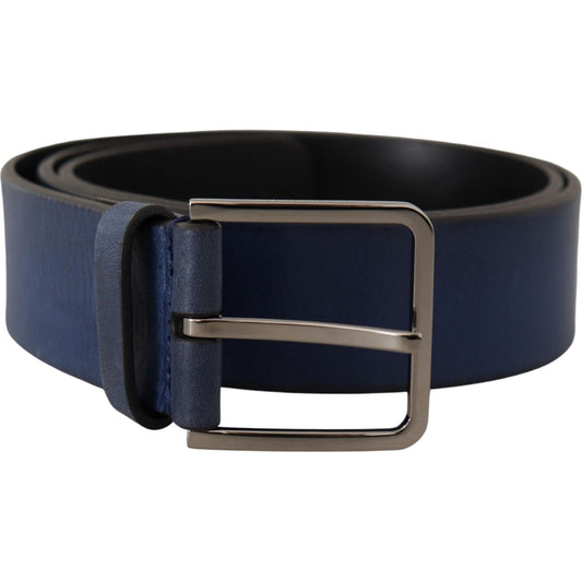Elegant Blue Leather Belt with Silver Buckle Dolce & Gabbana