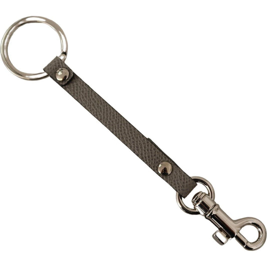 Elegant Gray Leather Keyring with Silver Accents