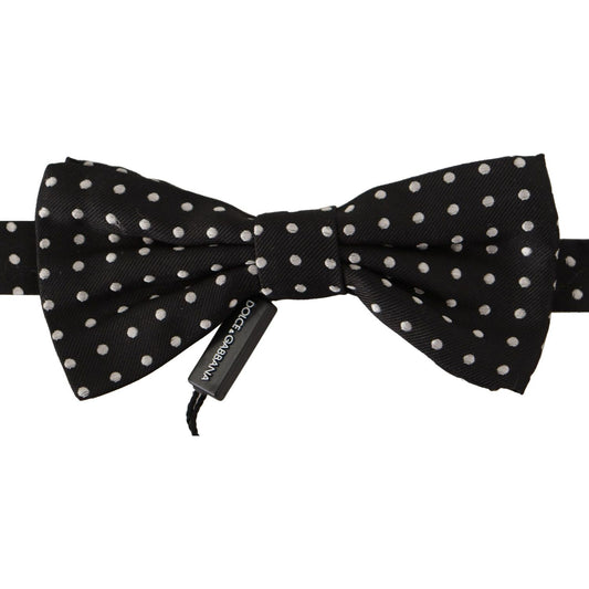 Elegant Black and White Polka Dot Silk Bow Tie