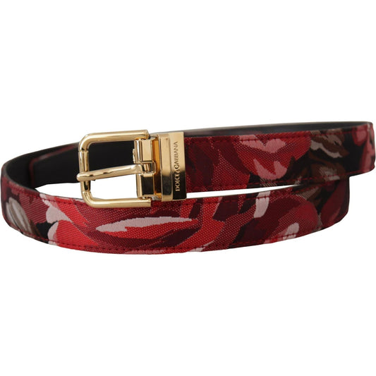 Red Multicolor Leather Belt with Gold-Tone Buckle