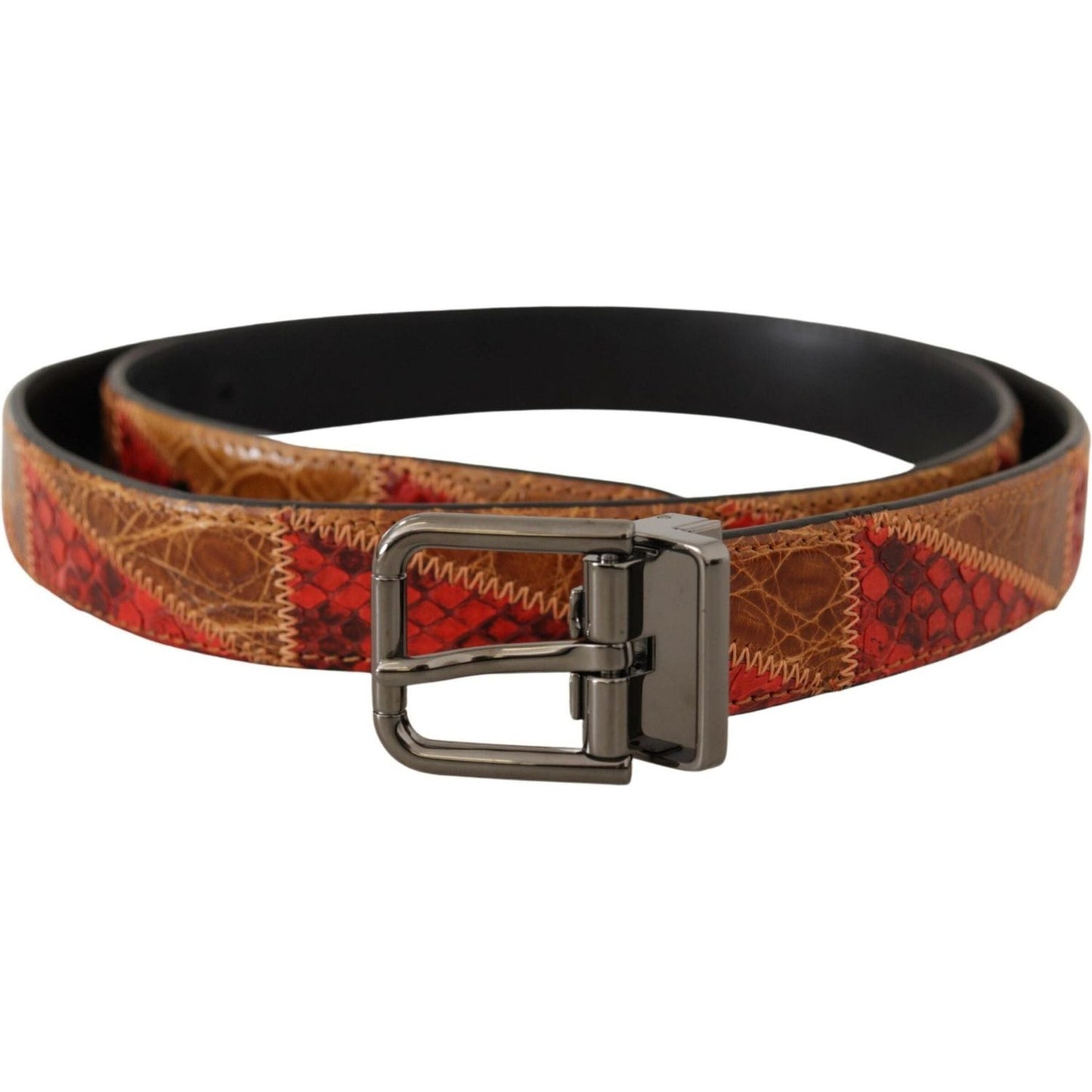 Elegant Two-Tone Snakeskin Leather Belt