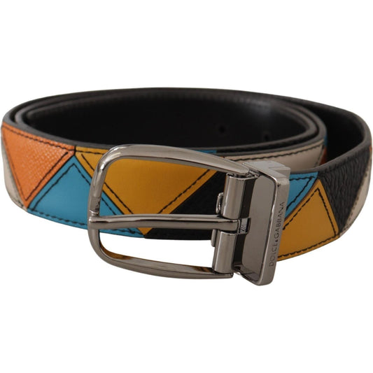 Elegant Multicolor Leather Belt with Silver Buckle