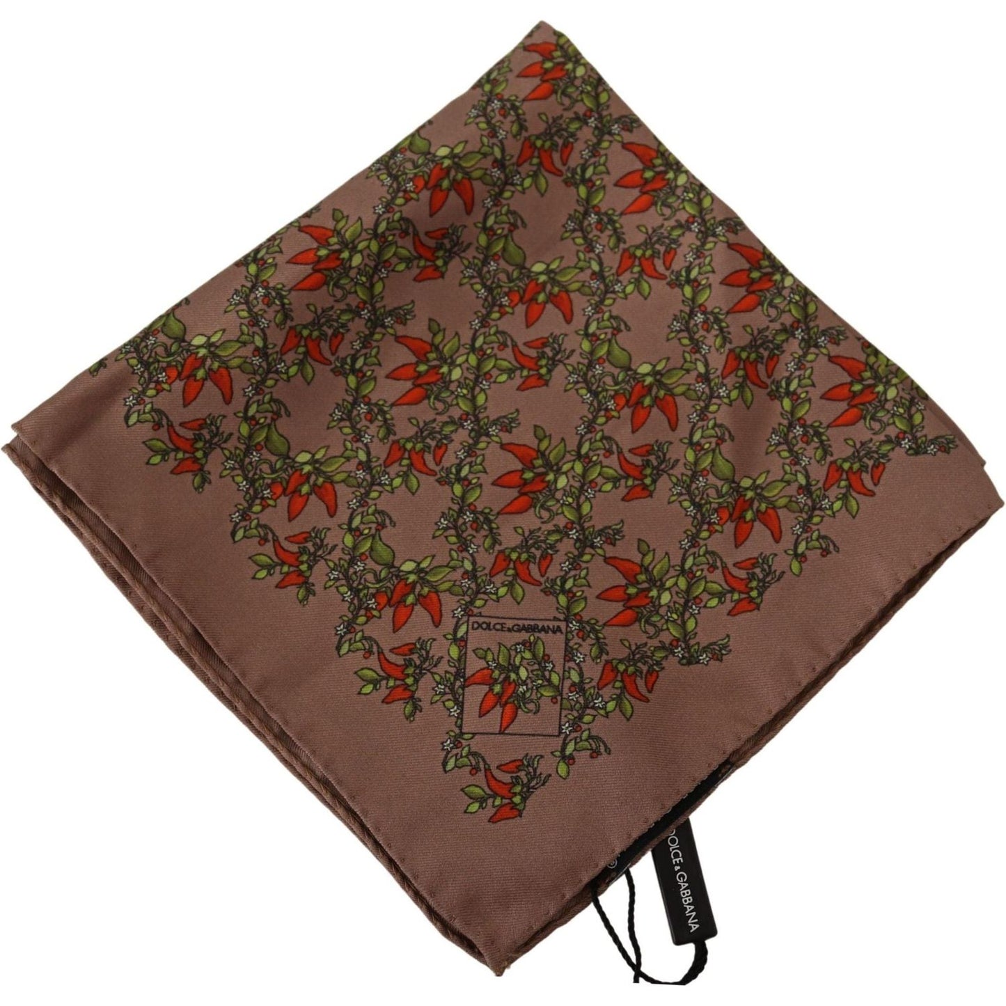Elegant Brown Silk Pocket Square with Carrot Print